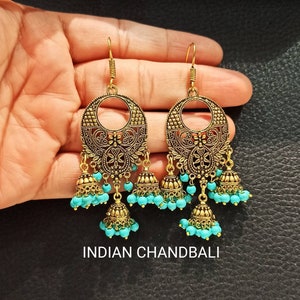 Indian Traditional Chandbali Earrings/Anniversary Earrings/Big Chandbali Earrings/Handmade Bohemian Earrings.