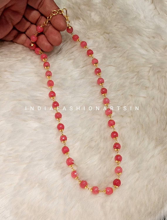 Quartz Mala Necklace peach Beads Necklace traditional Indian Wear