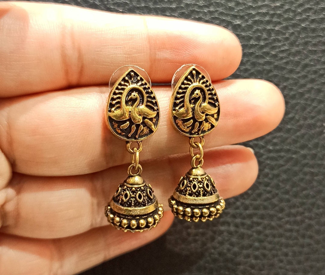 Oxidized Jhumka/ Indian Golden Copper Jhumkas Earrings/antique Etsy