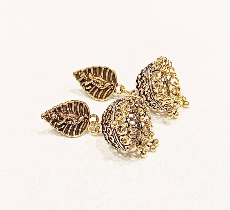 Trendy Krishna Indian Golden Copper Jhumkas Earrings Antique Golden Look Oxidized Earrings Handmade Oxidized Earrings Temple Jhumka Weddings Jewelry Drv Rennrutschen Com