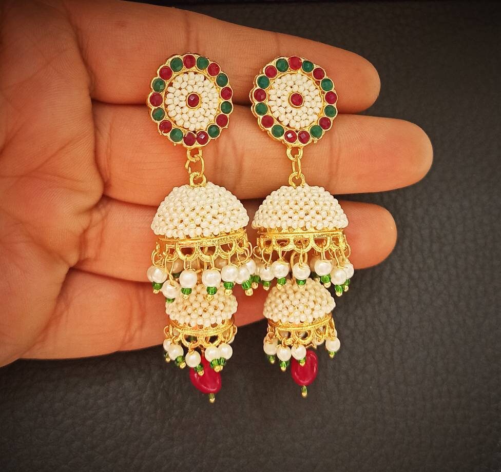 Jhumka rajasthani Rajputi Stylish Jhumka Earrings handmade Traditional Beaded Perle Jhumka Earrings Etsy