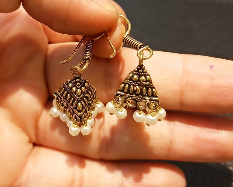 Triangle Copper Golden Small Jhumkas Earringsoxidized Etsy