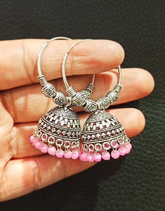 Pink jhumka hotsell designs