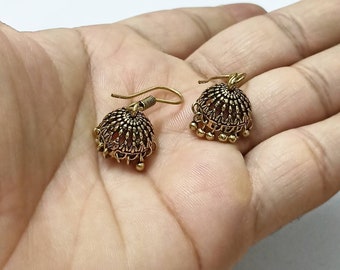 Oxidized Jhumka Earrings: Boho Golden Bead Indian Jewelry