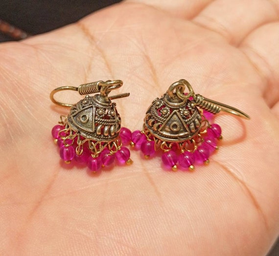 Kundan Earrings Long Light Weighted Light Hot Pink - Etsy