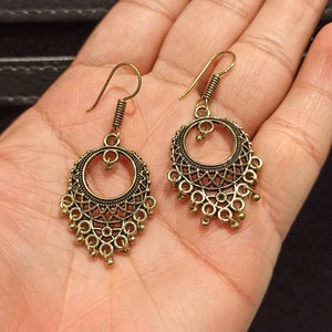 Boho indian Traditional Golden Copper Chandbali Earrings/Bohemian Earrings/Handmade Earrings.