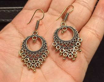 Boho Golden Chandbali Earrings, Traditional Indian Jewelry