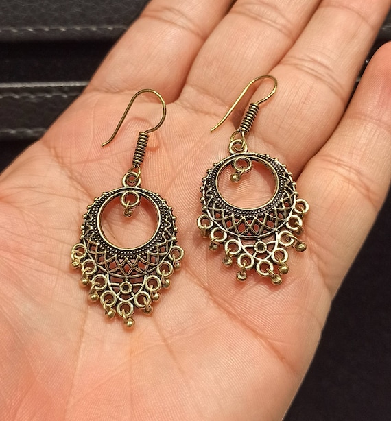 Boho indian Traditional Golden Copper Chandbali Earrings/Bohemian  Earrings/Handmade