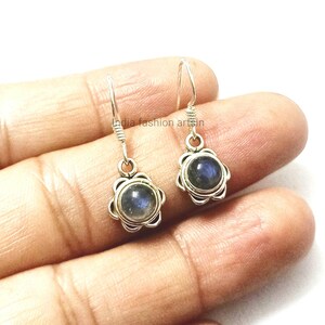 Natural Labradorite Silver 925 Earrings/Handmade Indian Ethnic Stylish Earrings/Small Danglers