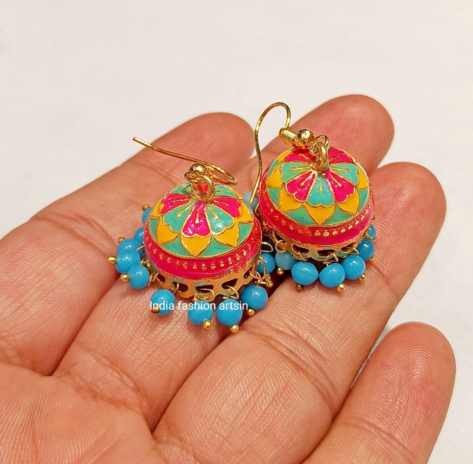 Enamel jhumkas best sale