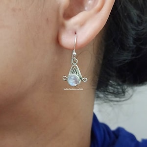 Natural Moon Stone Silver 925 Earrings/Handmade Indian Ethnic Stylish Earrings/Small Danglers