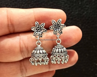 Oxidized Jhumka Earrings: Handmade Silver Plated Indian Jewelry