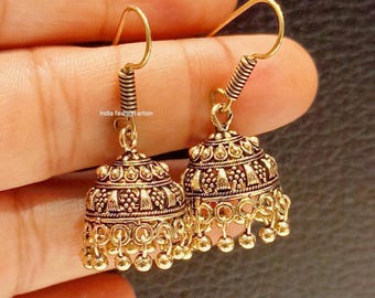 Jhumka/Bohemian Copper Golden Small Jhumkas Earrings/Oxidized Jhumka/Traditional Regular wear Earrings