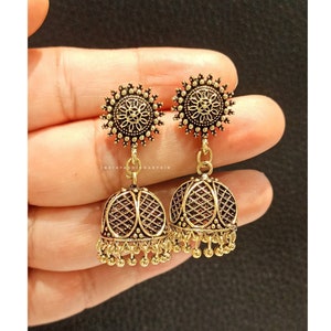 Bronze Antique Earrings/Indian traditional jhumka Earrings/Golden Bronze Earrings/Handmade Earrings/Oxidized jhumkas/Ethnic Earrings