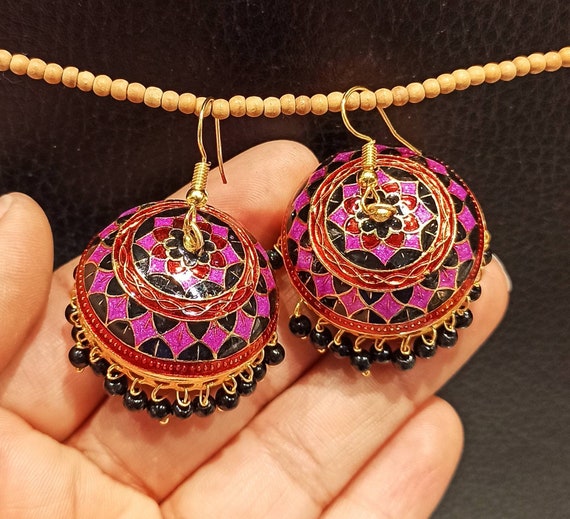 Grey Meenakari Jhumka Earrings – Shasmis