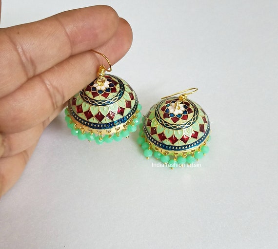 Traditional Jhumkas Earrings handmade Meenakari Earrings indian Earrings wedding Jhumka Earrings Earrings enamel Earrings. Etsy Canada