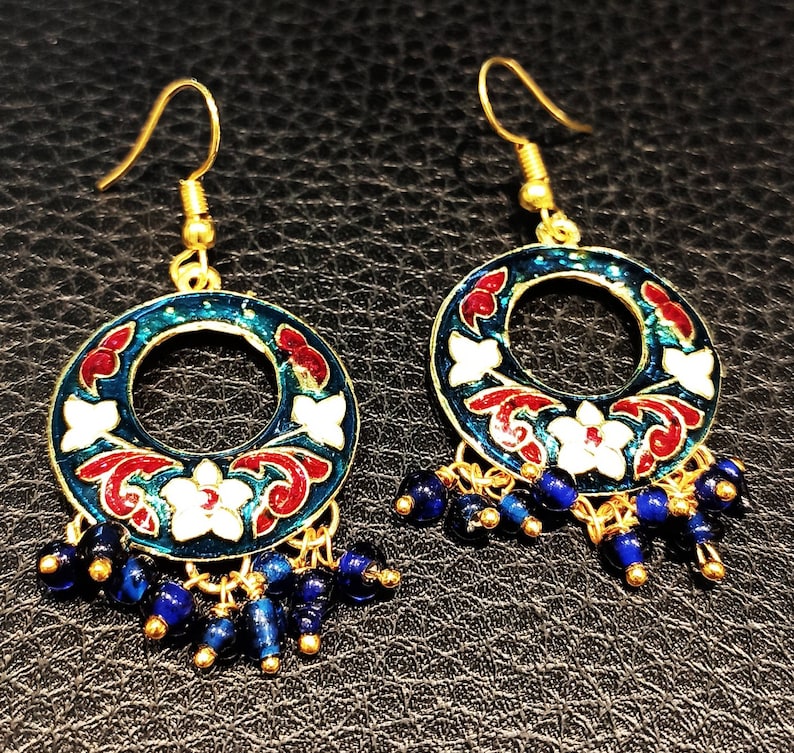 Trendy Indian Enamel Chandbali Earrings,Handmade Chandbali Earrings,Traditional Chandbali Earrings,Meenakari Chandbali Earrings