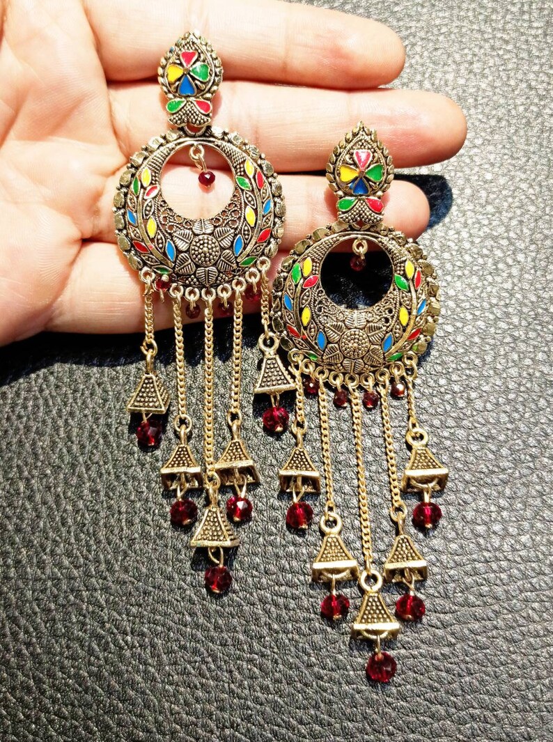 wedding Chandbali,Traditional Earrings Indian Earrings Bollywood Golden Earrings Handmade Earrings Anniversary Earrings