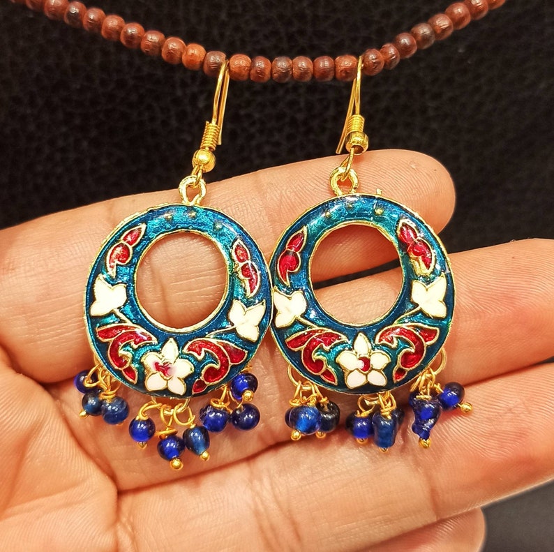 Trendy Indian Enamel Chandbali Earrings,Handmade Chandbali Earrings,Traditional Chandbali Earrings,Meenakari Chandbali Earrings
