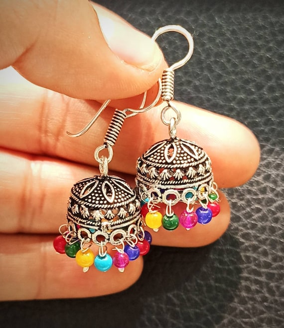 Oxidised Silver Multicolor Stylish Chandelier Jhumka Earring for Girls –  Shining Jewel