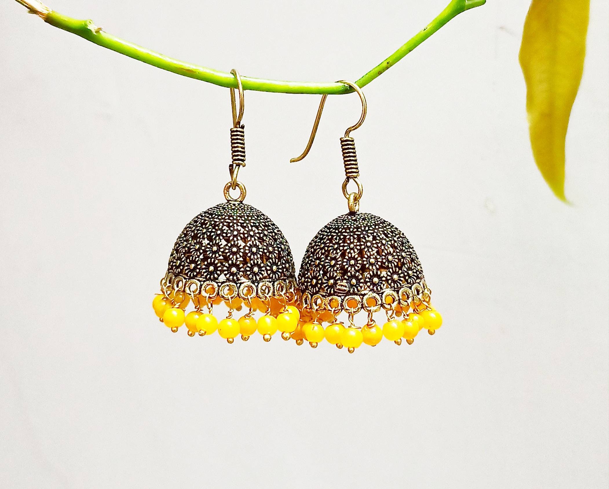 Antique Golden Copper Jhumka/Handmade Ethnic Earrings/Indian Etsy