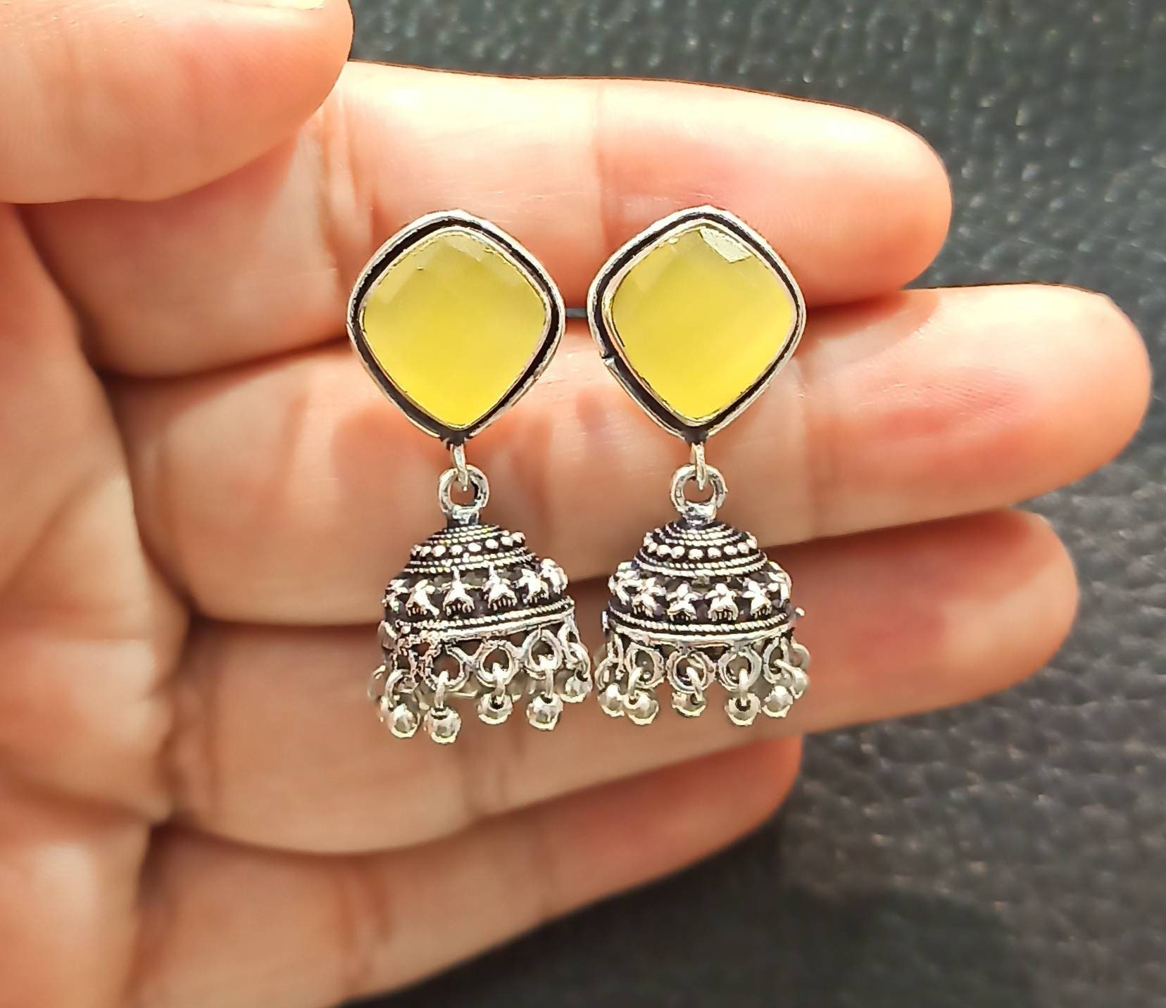 Buy Yellow Jade Earrings, Yellow Beaded With Gold Post Earrings, Yellow  Color Stud Earrings,statement Earrings,yellow Earrings Stud Online in India  - Etsy