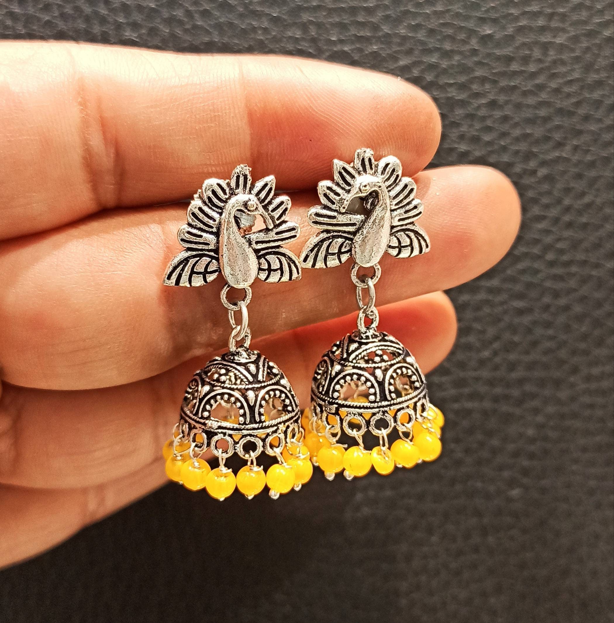 Peacock Small oxidised Jhumki Earrings Handmade Jhumka Earrings Traditional Jhumka Earrings