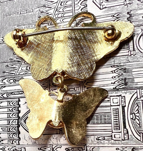 Vintage Gold Victorian Butterfly Brooch Pin Large… - image 7