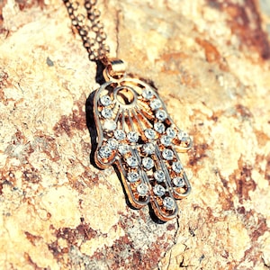Gold Hamsa Necklace / Hand of Fatima / Good Luck Necklace / Dainty Boho Style / Hand of God Jewelry