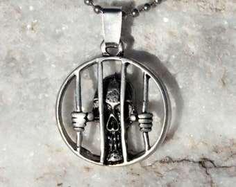 Skull Necklace / Custom Design Gothic Death's Head / Handmade Silver Men Jewelry / Undead / Zombie Walker Voodoo Gift for Him Christmas Gift