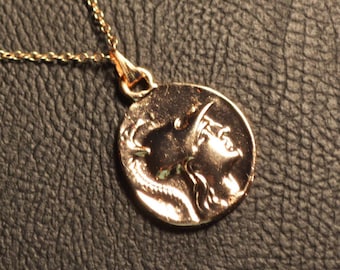 Aries and Pegasus Necklace / God of War / Athena Coin Necklace / Ancient Greek / Vintage Medallion / Old Style / Ares Mythology