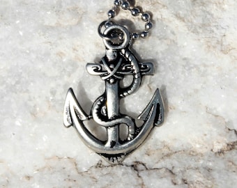 Silver Anchor Necklace Nautical Summer Sailing Coastal Refuse To Sink Christian Cross Jewelry Silver Pendant Birthday Christmas Gift Sailor