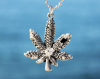 Marijuana Necklace / Silver Unisex Pendant / Fall Leaf / Plan Charm / Jewelry Fitting / Gift for Her / Minimalist Jewel / Halloween / Gang