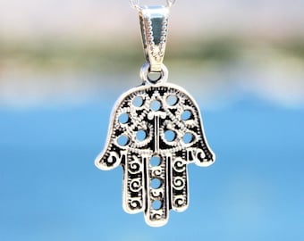 Hamsa Hand Necklace / Minimalist Jewelry / Antique Silver Fatima Pendant / Good Luck / Protection / Hand of Fatma / Boho Style / Amulet Gift