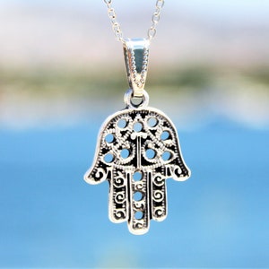 Hamsa Hand Necklace / Minimalist Jewelry / Antique Silver Fatima Pendant / Good Luck / Protection / Hand of Fatma / Boho Style / Amulet Gift