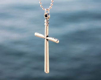 Cross Necklace Silver Pendant Dainty Christian Symbol Medallion Religious Jewelry Boho Christmas Gift
