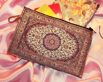 Portamonete etnico turco Kilim fatto a mano con cerniera: mini portafoglio boho (15x10 cm)