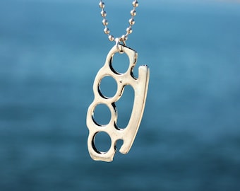 Knuckleduster Necklace Silver Men's Jewelry Knuckles Punch Horror Streetwear Grunge Emo Punk Pendant Gang Gothic Halloween Accessory Weapon