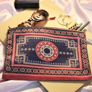 Diseño étnico Cartera Moneda Bolsa Bolsa de regalo Embalaje Bolsa cosmética Llavero Cremallera Clutch hecho a mano Alfombra Boho Tribal Hippie Unisex