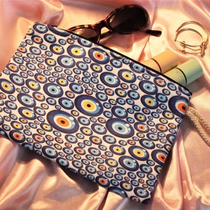 Evil Eye Ethnic Wallet Coin Purse Pouch Gift Packaging Cosmetic Bag Keychain Zippered Clutch Handmade Handbag Carpet Boho Tribal Hippie