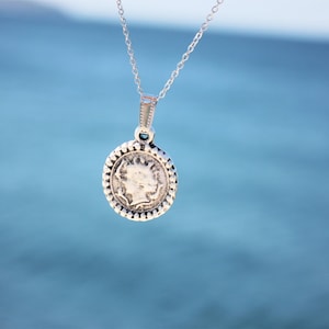 Syracuse Arethusa Medallion / Silver Greek Coin Charm / Vintage Necklace / Ancient Coinage of Sicily / Decadrachm / Unisex Boho Jewelry Mith