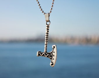 Viking Battle Axe Necklace Silver Men's Jewelry Nordic Warrior Weapon Charm Dwarven  Symbol Of Strength Scandinavian Solider