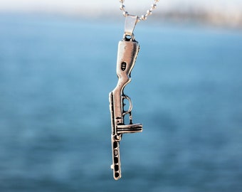 Silver AK47 Machine Gun Necklace Custom Design Gothic Jewelry / Handmade Men's Pendant Rap Weapon Hip Hop Pistol Gang Gift for Him Revolver
