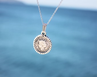 Medalhão Siracusa Arethusa / Amuleto de Moeda Grega de Prata / Colar Vintage / Moeda Antiga da Sicília / Decadrachm / Joias Boho Unissex Mith