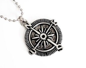 Compass North Star Necklace Silver Men's Jewelry Customized Birthday Christmas Gift for Him Boyfriend Husband Halloween Accessory Pendant