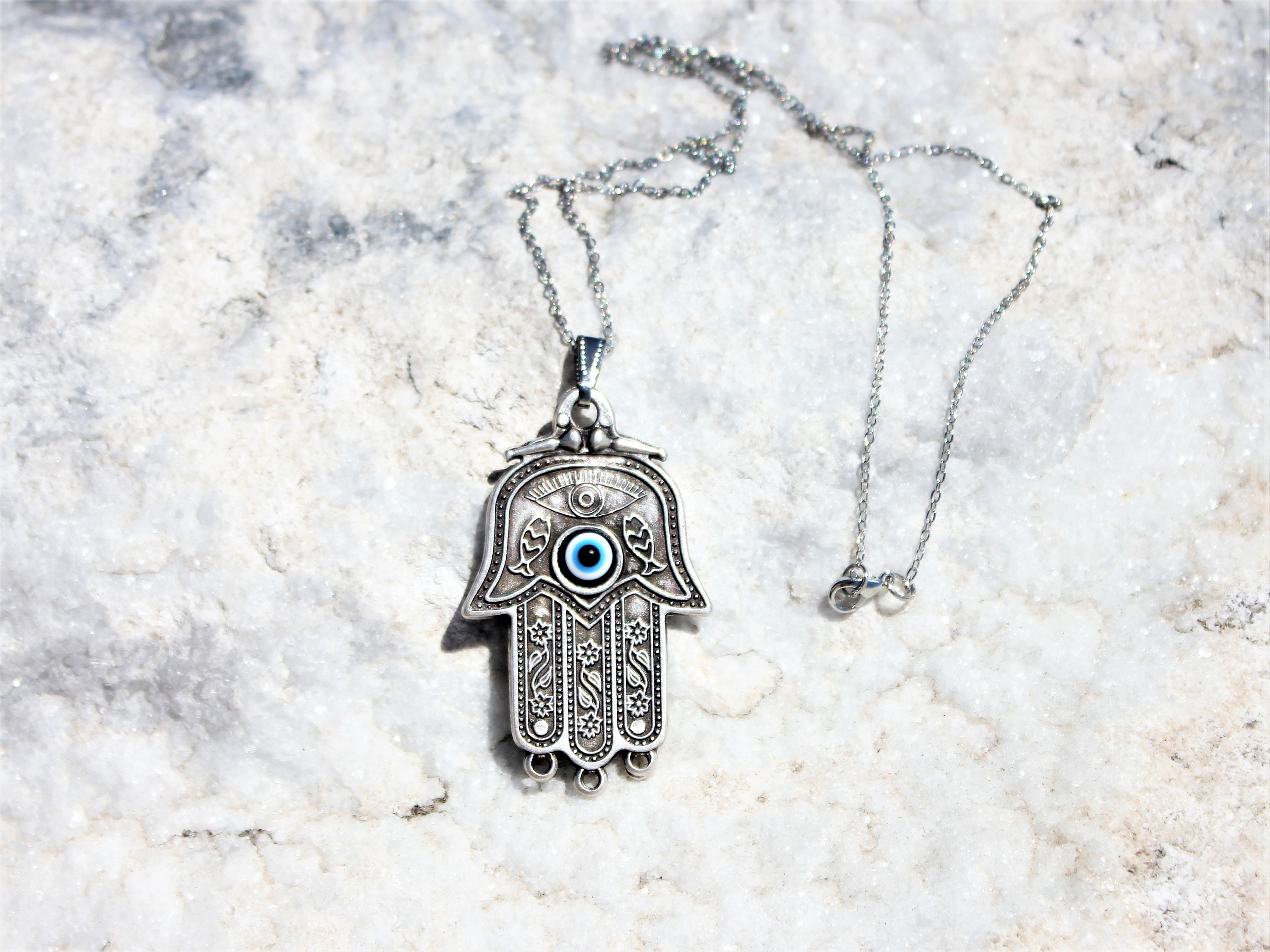 Pendentif Main De Fatma Œil De Sainte Lucie – Argent 925, Protection & Élégance Naturelle