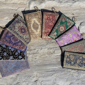 Portefeuille ethnique Boho / Pochette unique zippée / Tribal Native Vegan Striped Coin Purse Hill Tribe Cotton Hmong Portefeuille Gipsy brodé