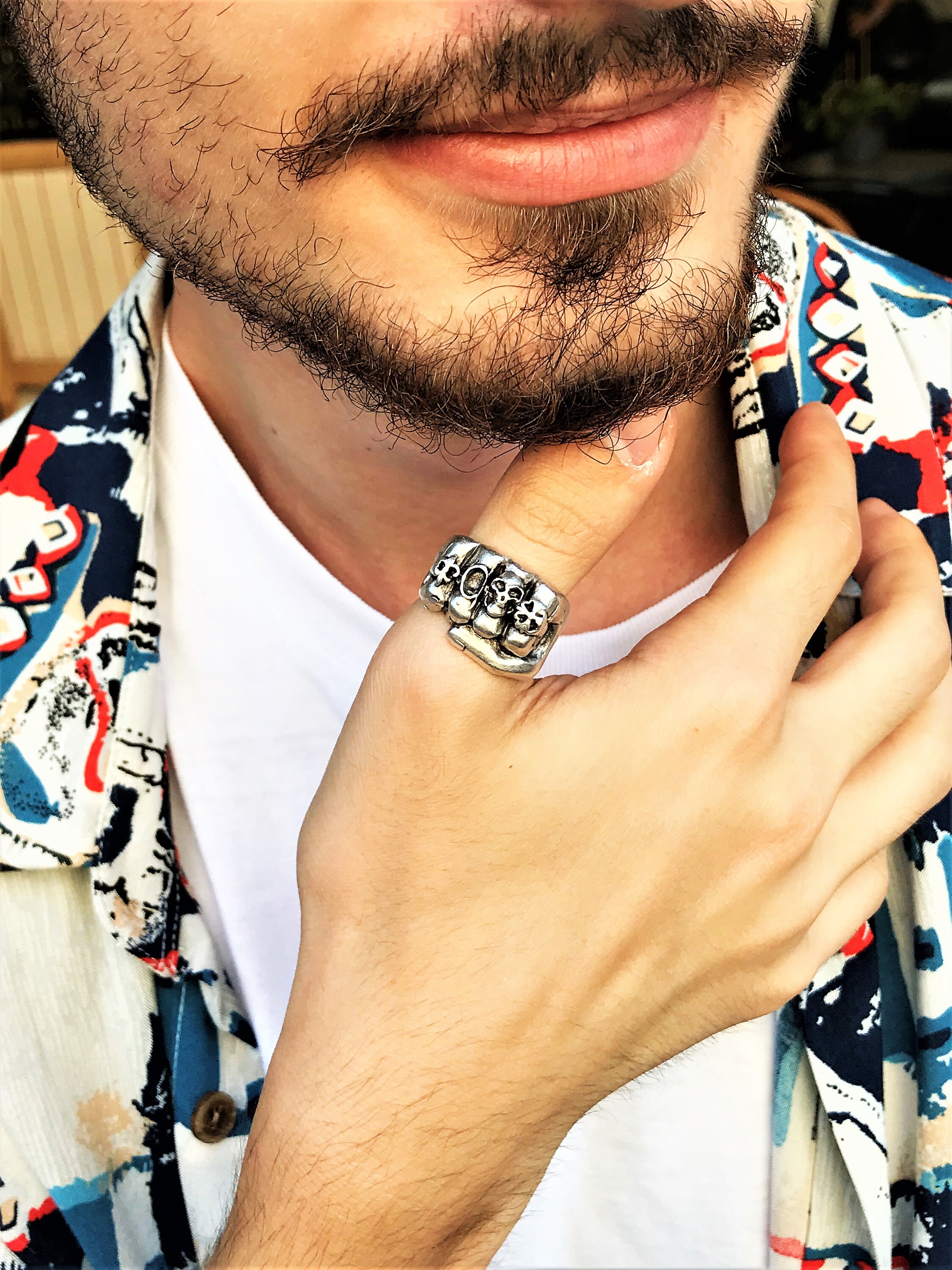 ハンドメイド925シルバー スカル回転リング メンズヴィンテージ風 ハンドメイド925シルバー スカル回転リング メンズヴィンテージ風