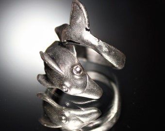 Wrap Around Dolphin Ring / Dolphin Hug / Handmade Silver Men Ring / Unisex Gift for Him, Her / Animal Friendship Promise Ocean Jewelry