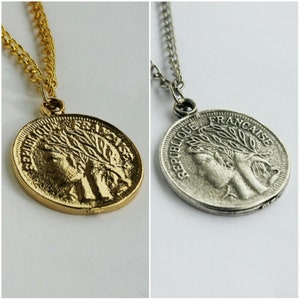Ancient France Medallion / Republique Francaise Necklace / King Coin Charm / Vintage Necklace / Dainty Jewelry